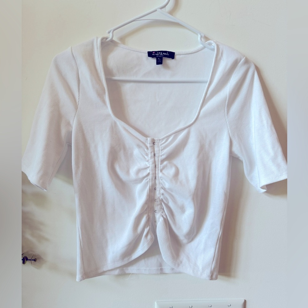 Junior Mixed Thread Adjustable front crop cinch white short sleeve shirt Large
